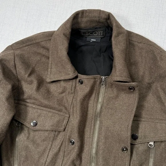 B. Scott Jacket Wool Blend Utility Style Brown Zip Front Streetwear Size M